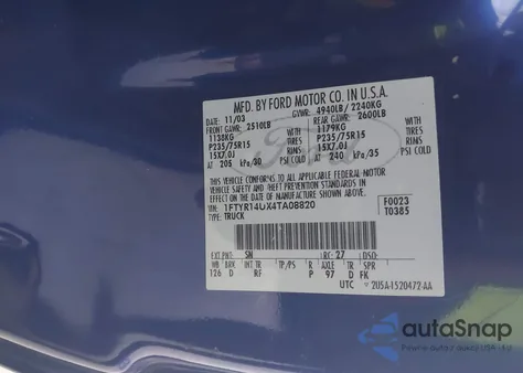 2004 Ford Ranger Edge/Tremor/Xl/Xlt from USA, damaged, VIN 1FTYR14UX4TA08820